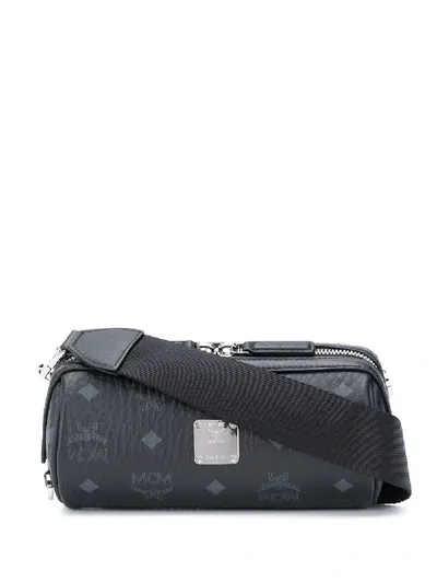 Mcm Cylinder Logo Print Shoulder Bag In Black