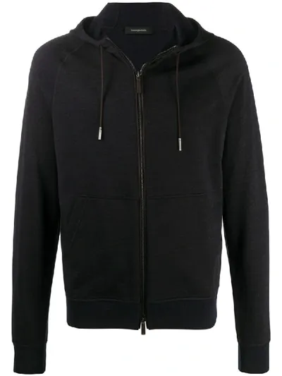 Ermenegildo Zegna Long-sleeved Zip-up Hoodie In Blue