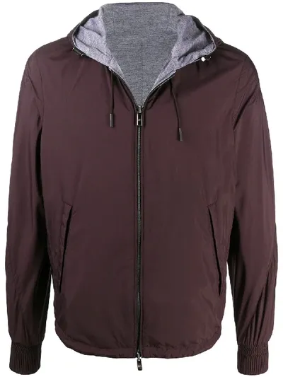 Ermenegildo Zegna Reversible Logo Hooded Jacket In Lila