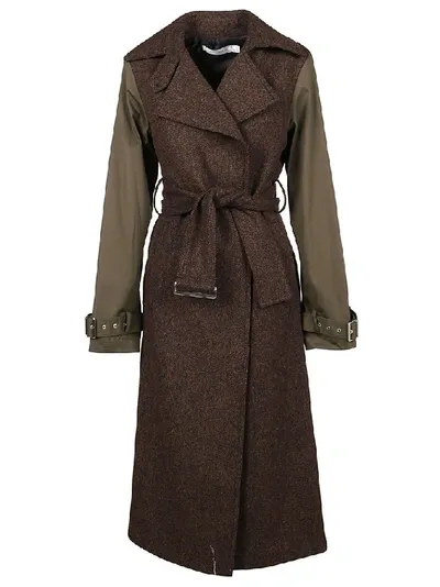 Victoria Beckham Khaki & Brown Contrast Sleeve Fitted Coat