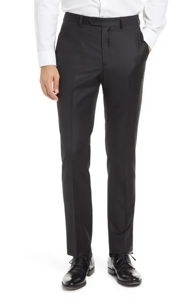 Santorelli Roma Flat Front Wool Dress Pants In Black