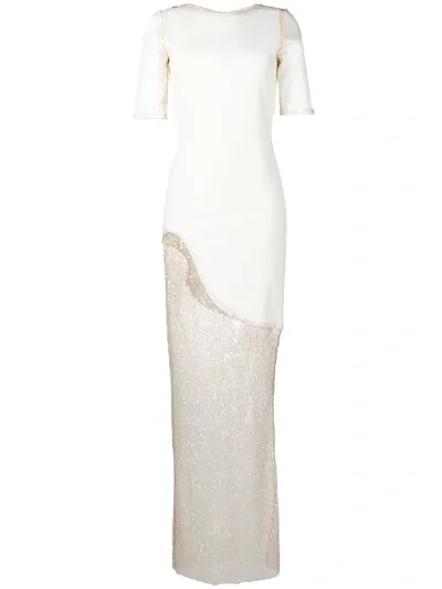 Haney Asymmetrical Sequin Dress In Neutrals