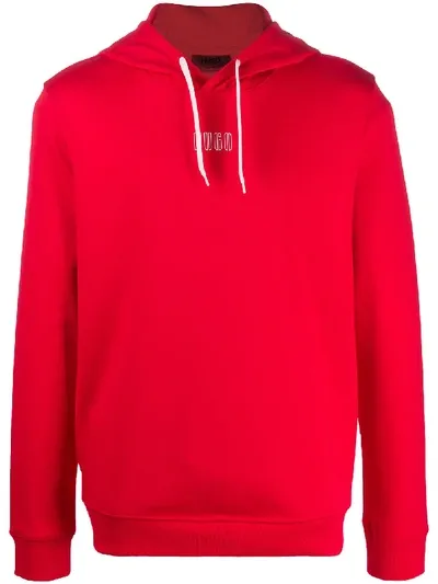 Hugo Logo Print Hoodie In Red