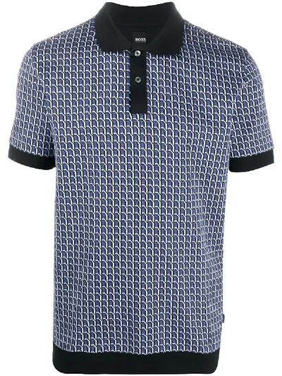 Hugo Boss Geometric Pattern Polo Shirt In Blue