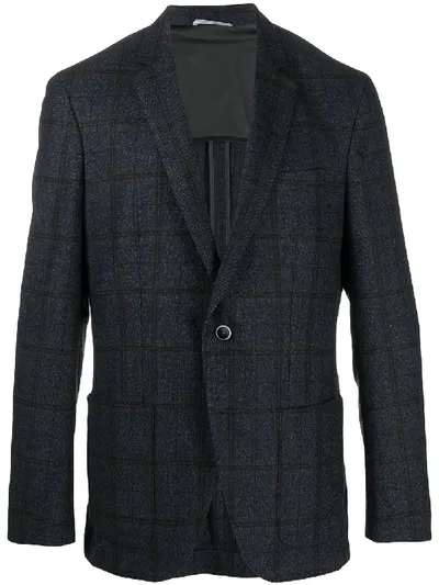 Hugo Boss Checked Single-breasted Blazer In Blue