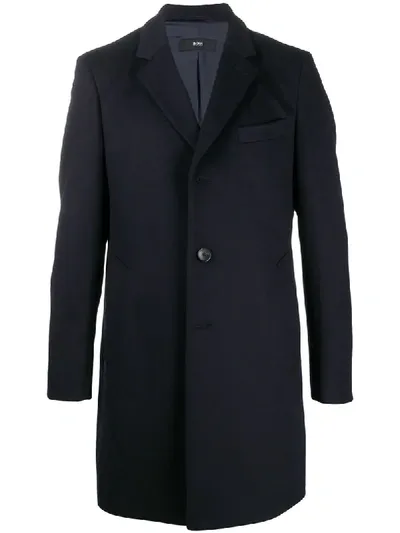 Hugo Boss Single-breasted Mid-length Coat In Blue