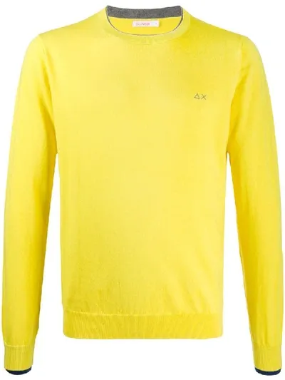 Sun 68 Embroidered Logo Crew Neck Jumper In Yellow