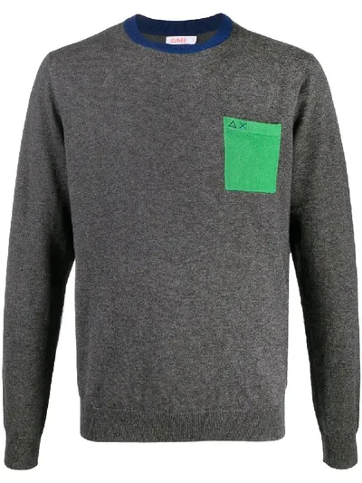 Sun 68 Logo Colour-block Jumper In Grey