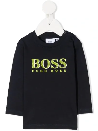 Hugo Boss Babies' Logo Print Long-sleeved Top In Blue