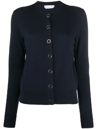 Hugo Boss Buttoned Crew Neck Cardigan In Blue