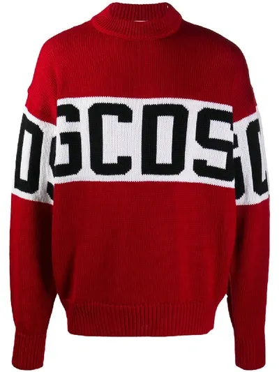 Gcds Logo Knit Mock Neck Jumper In Red