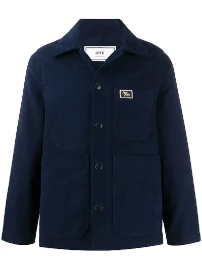 Ami Alexandre Mattiussi Patch Pockets Worker Jacket In Blue