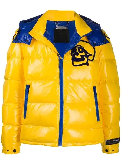 Philipp Plein Skull-detail Puffer Jacket In Yellow