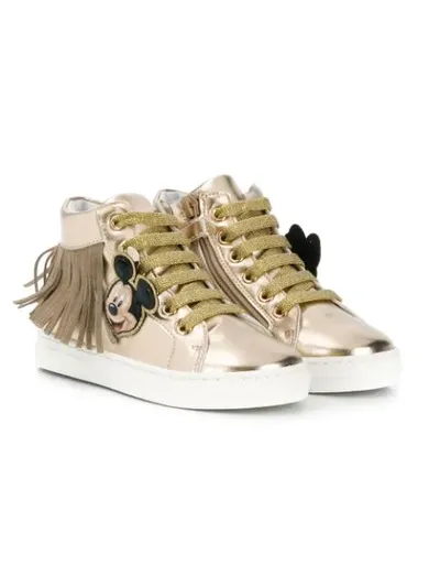 Monnalisa Kids' Cartoon Fringe-detailed Trainers In Gold