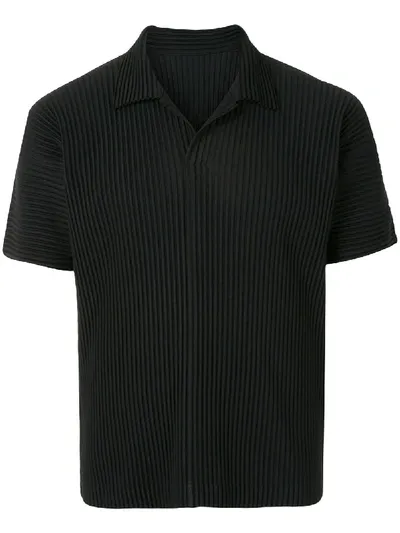 Issey Miyake Ribbed-knit Polo Shirt In Black