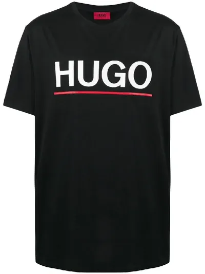 Hugo Crew Neck Logo Print T-shirt In Black