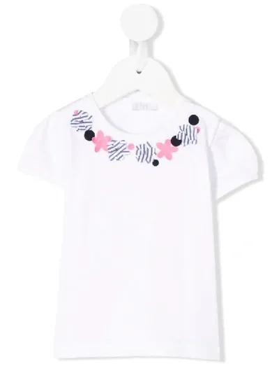 Il Gufo Babies' Floral Applique Detail Rounded Shoulder T-shirt In White