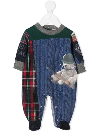 Lapin House Cable-knit Print Babygrow In Blue