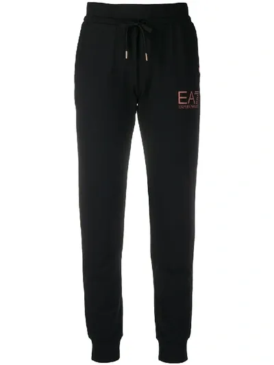 Ea7 Logo Print Track Pants In Black