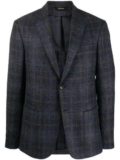 Z Zegna Check Single-breasted Blazer In Blue