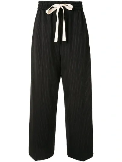 Lee Mathews Chamberlain Pinstriped Drawstring Wide-leg Trousers In Black