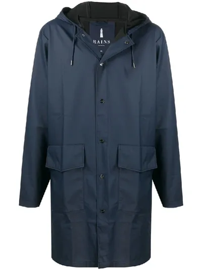 Rains Hooded Mid-length Raincoat In Blue