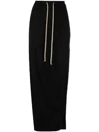 Rick Owens Drkshdw Side Slit Cotton Skirt In Black