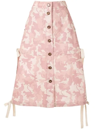 Vivetta Printed Button-down Midi Skirt In Pink