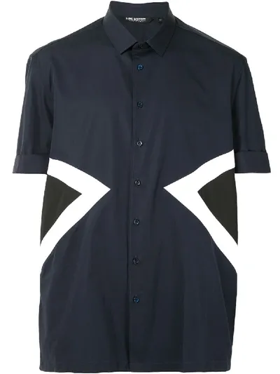 Neil Barrett Chevron Detail Short-sleeved Shirt In Blue