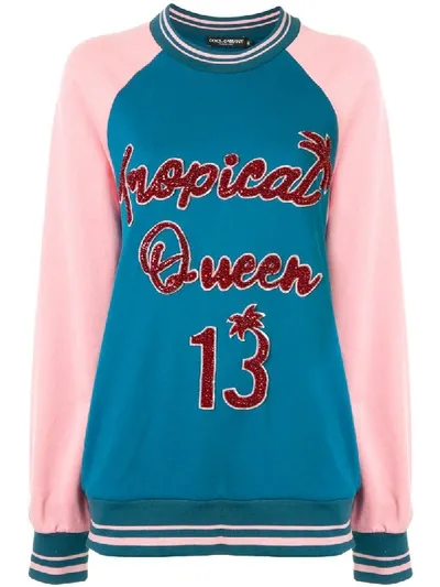 Dolce & Gabbana Oversized Tropical Queen Sweatshirt With Embellishment In Green