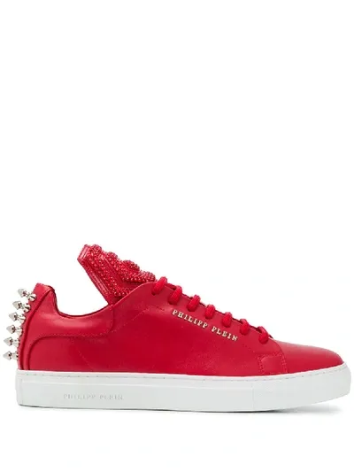 Philipp Plein Studded Rhinestone-embellished Trainers In Red