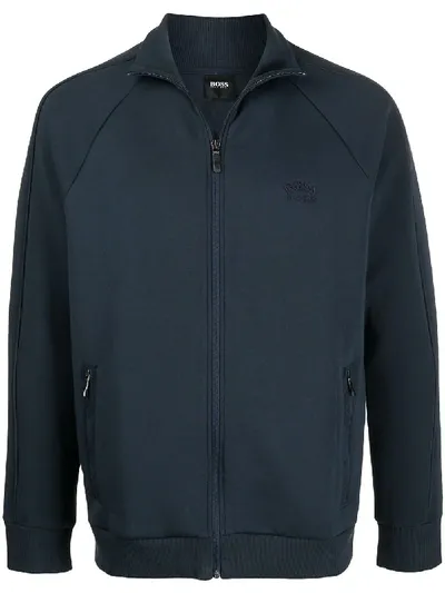 Hugo Boss Long-sleeved Zipped Sweater In Blue