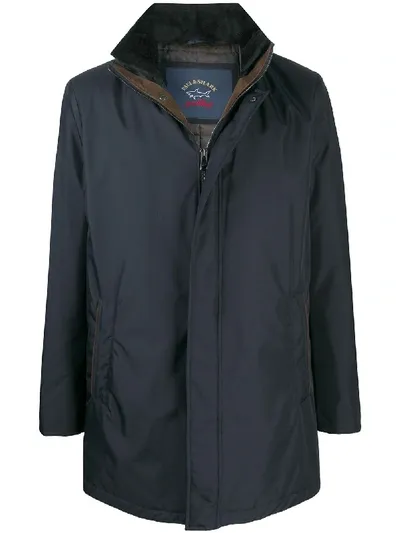 Paul & Shark Concealed Front Coat In Blue