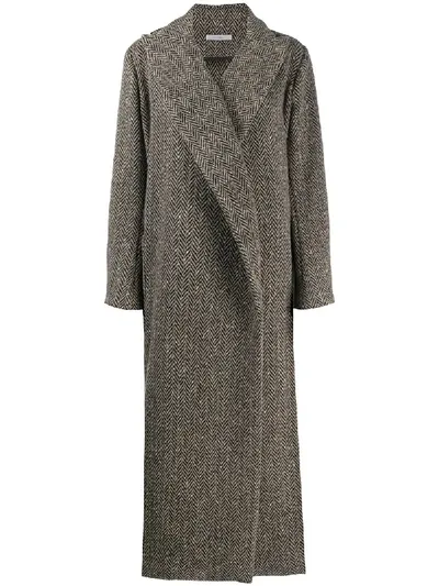 Dušan Herringbone Double-breasted Coat In Blue