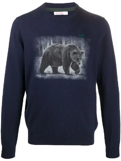 Sun 68 Bear-print Sweater In Blue