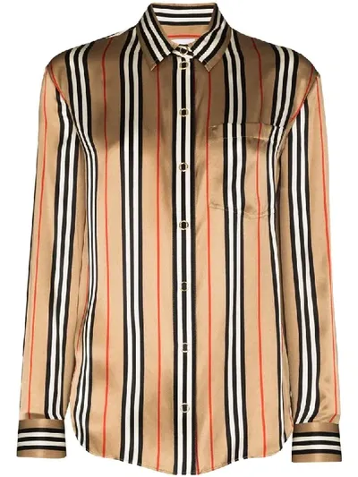 Burberry Godwit Icon Stripe Silk Shirt In Multicolour