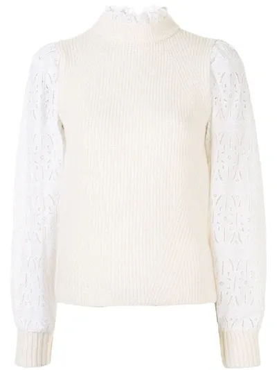 Sea Iris Cotton Eyelet Sweater In White