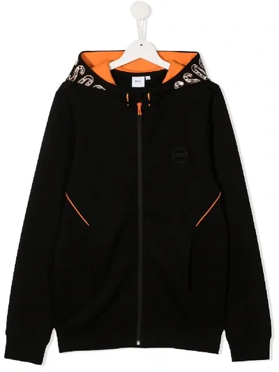 Hugo Boss Teen Logo-print Hoodie In Black