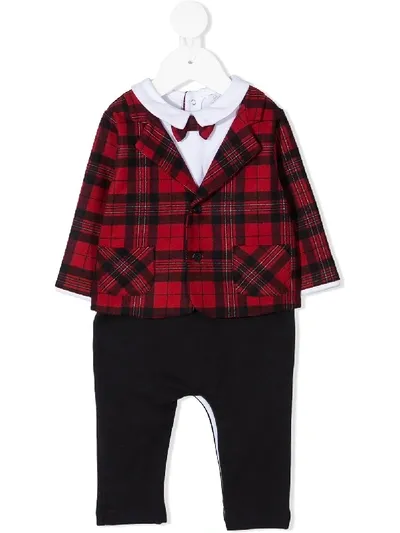 Patachou Babies' Tartan Check Layered Romper In Red