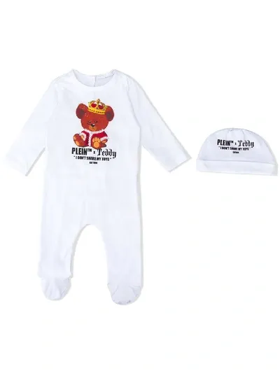 Philipp Plein Teddy Print Babygrow Set In White