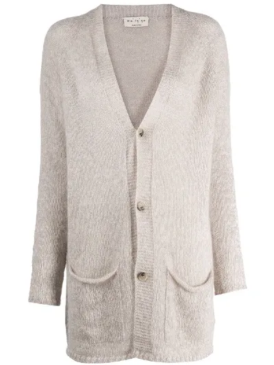 Ma'ry'ya Long-line Pouch Pocket Cardigan In Neutrals