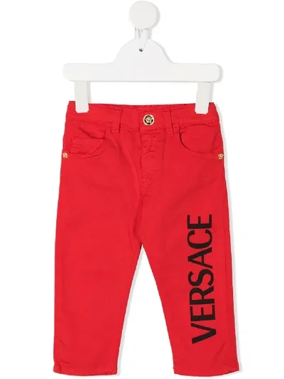 Young Versace Babies' Logo Print Trousers In Red