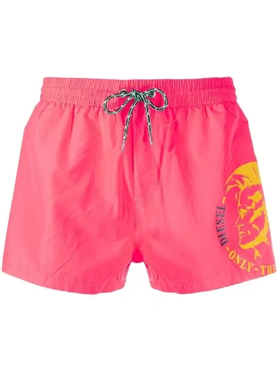 Diesel Logo Drawstring Swim Shorts In Pink