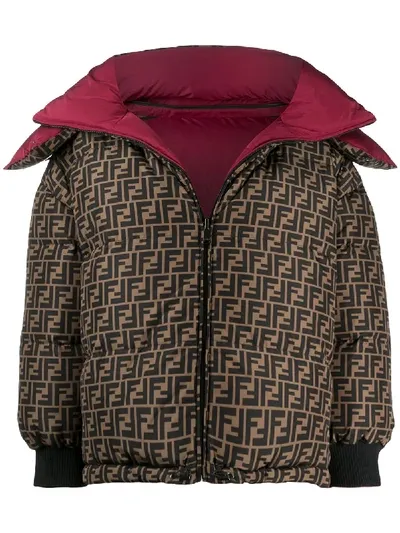 Fendi Padded Monogram Print Jacket In Red