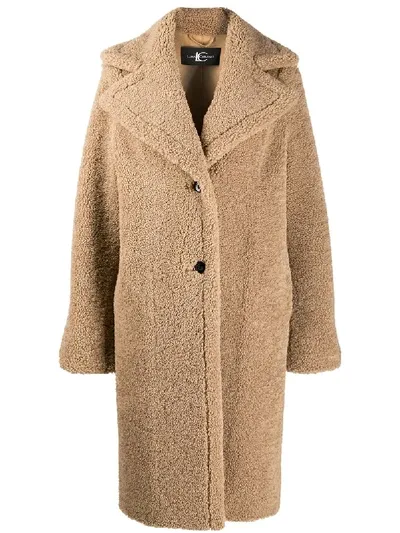 Luisa Cerano Wide Lapel Midi Coat In Brown