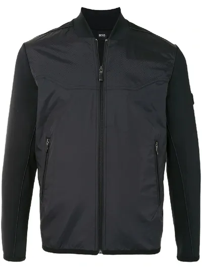 Hugo Boss Contrast-panel Bomber Jacket In Black