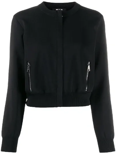 Twinset Round Neck Zip-up Jacket In Black