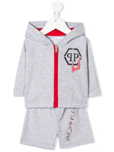 Philipp Plein Babies' Flame-print Tracksuit Set In Grey