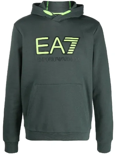 Ea7 Logo-print Long-sleeved Hoodie In Green