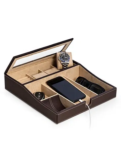 Bey-berk Leather Multi-compartment Storage Valet In Brown